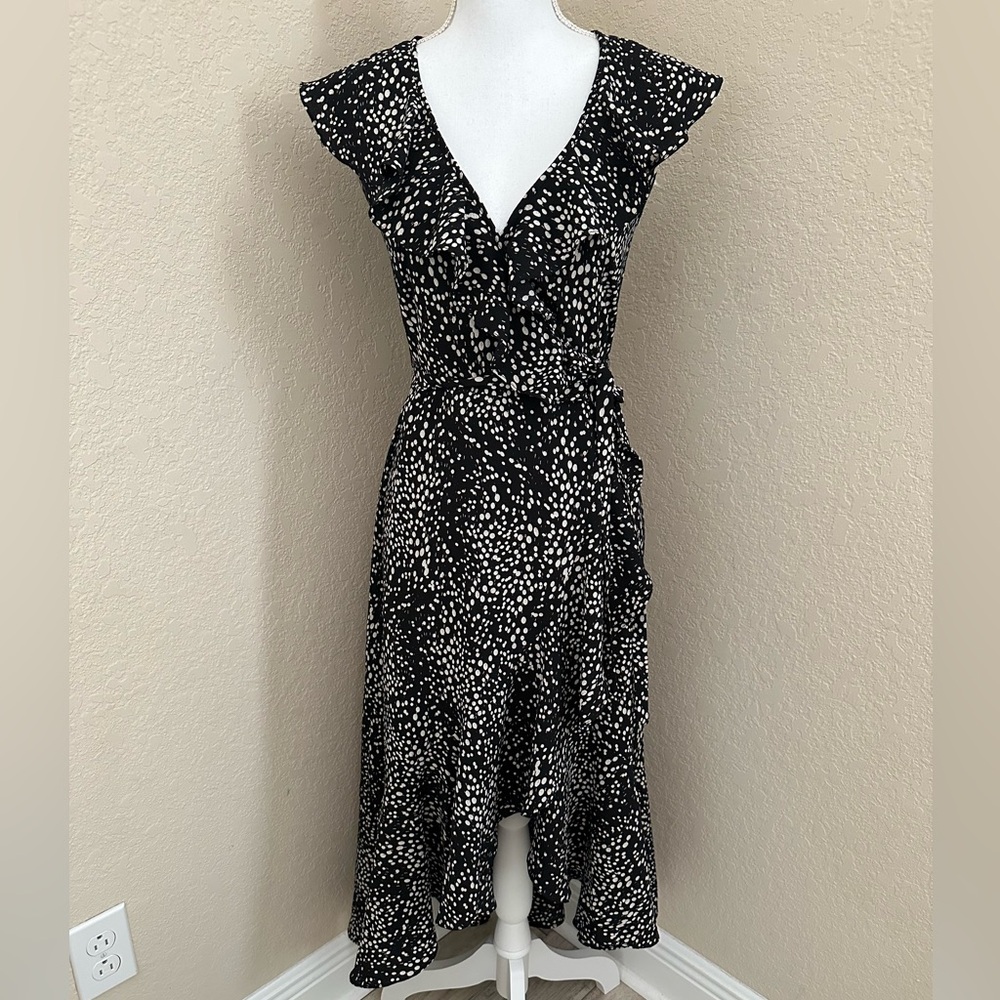 Max Studio Printed Ruffle Wrap Midi Dress